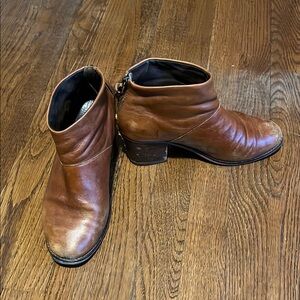 TOMS Brown Leather Booties with Back Zip